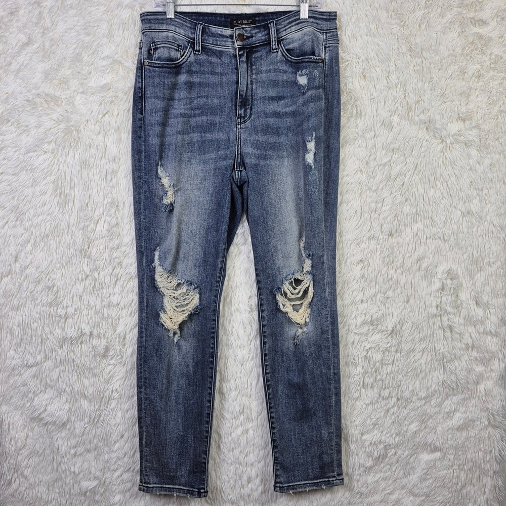 Judy Blue Boyfriend Fit Distressed Jeans Medium Wash High‎ Rise JB82332DK 11/30